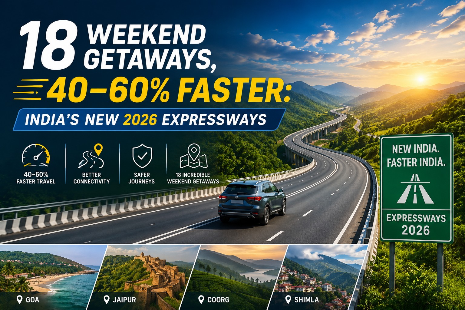 18 Weekend Getaways, 40–60% Faster: India’s New 2026 Expressways