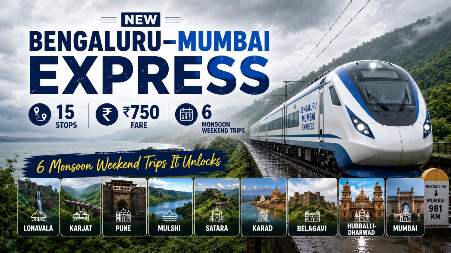 New Bengaluru–Mumbai Express: 15 Stops, ₹750 Fare & 6 Monsoon Weekend Trips It Unlocks