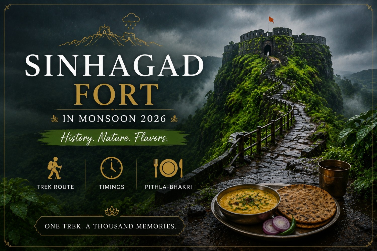 Sinhagad Fort in Monsoon 2026: Trek Route, Timings & Pithla-Bhakri